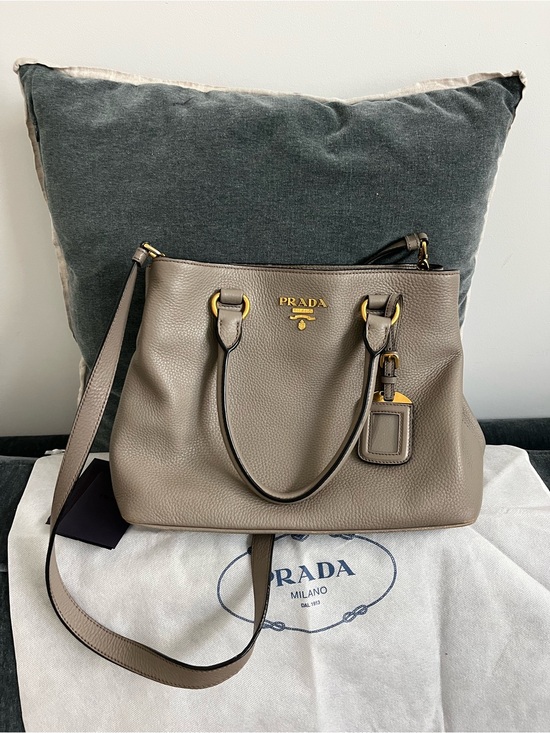 Prada Handbags - 100% AUTH Prada Taupe Pebbled Leather Satchel with Gold Hardware